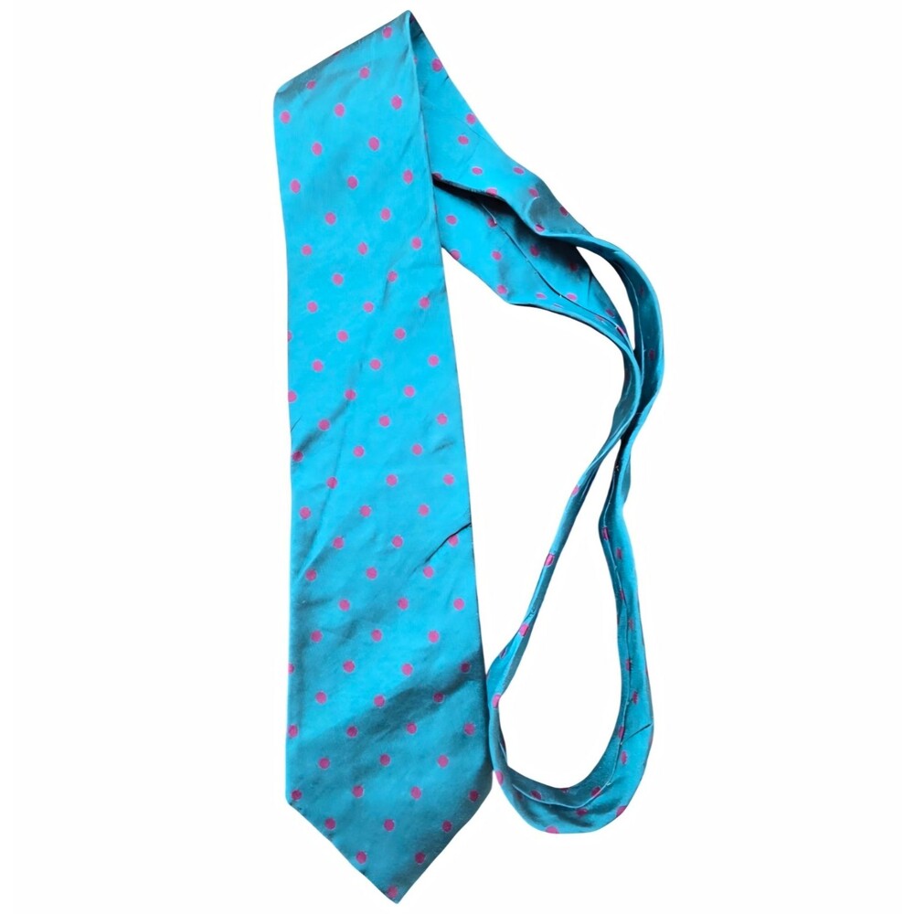 Beverly Hills Polo Club Turquoise Pink Polka Dot Silk Men’s Tie Logo